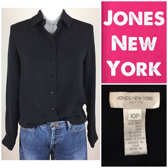 Jones New York Tops - Jones New York Petites Black Silk Long Sleeve 10 P